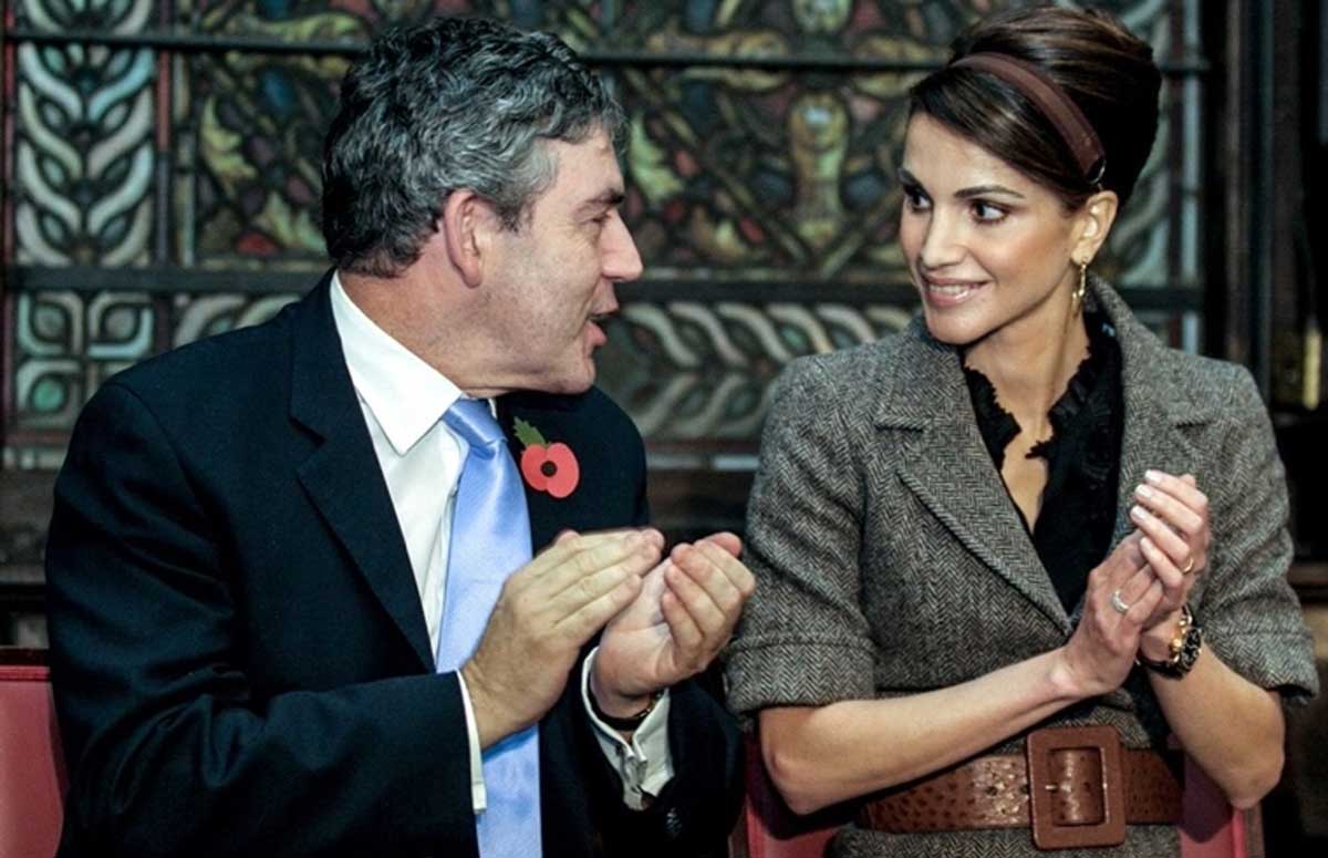 Gordon Brown and Queen Rania Al-Abdullah at the 2006 launch of IFFIm in London on 7 November 2006. Gordon Brown and Queen Rania Al-Abdullah at the 2006 launch of IFFIm in London on 7 November 2006.