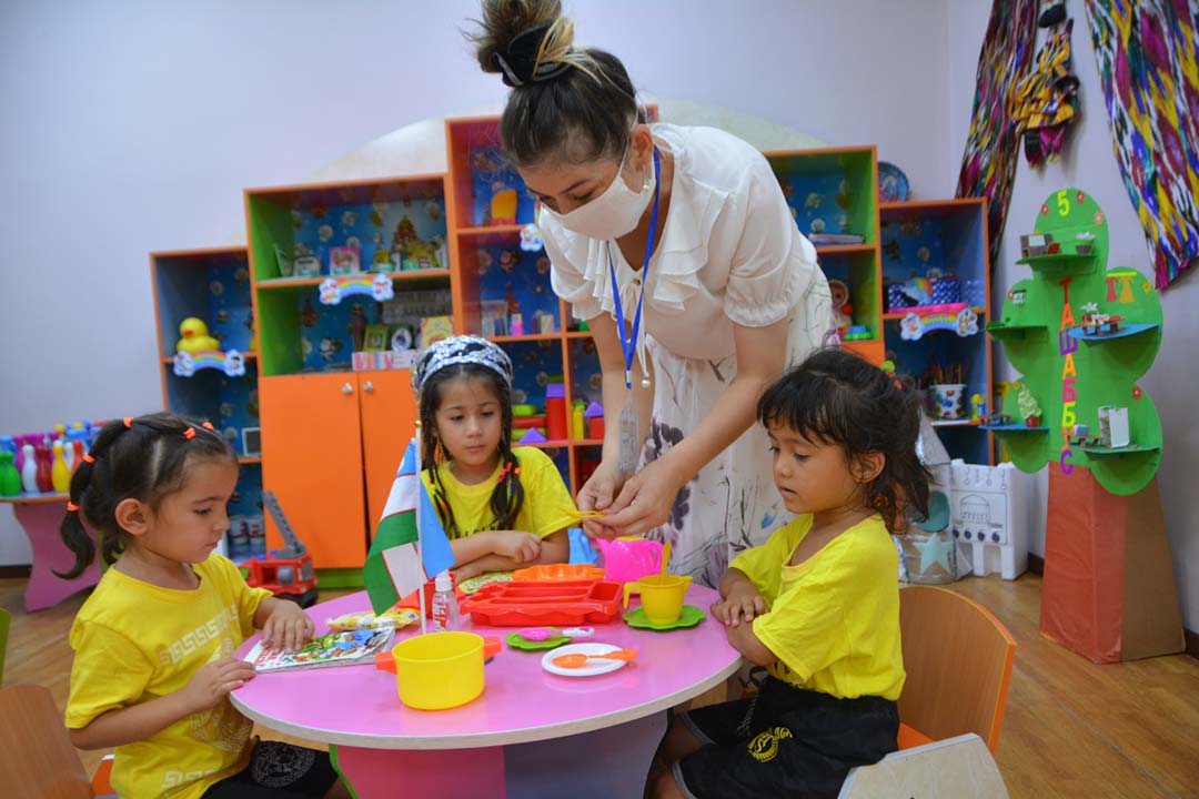 Children in kindergarten during hygiene and sanitation classes. Credit: U.Maniyazova